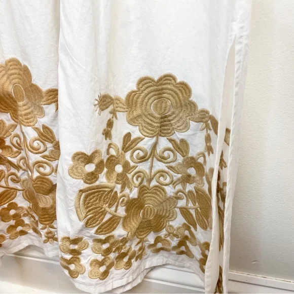 Julia Amory Short Sleeve Coatue Caftan Camel Embroidered Midi Dress - Picture 5 of 11